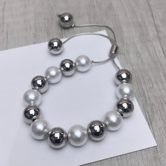 PULSERA BOLAS PLAT/PERLAS